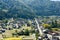 Shirakawa Historical Japanese. Shirakawago village in autumn from aerial view. House build by wooden with roof gassho zukuri style