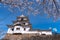 Shiroishi castle with Cherry blossoms and blue sky