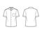 Shirt camp technical fashion illustration with short sleeves, angled patch pocket, relax fit, button-down, open collar