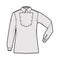 Shirt cavalry Officer technical fashion illustration with bib, elbow fold long sleeves, relax fit, classic collar. Flat