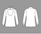 Shirt cavalry Officer technical fashion illustration with bib, long sleeves, relax fit, classic collar. Flat