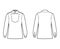 Shirt cavalry Officer technical fashion illustration with bib, long sleeves, relax fit, classic collar. Flat