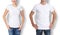 Shirt design and people concept - close up of young man and woman in blank white t-shirt .