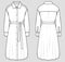 Shirt dress with belt. Flat technical drawing. Vector illustration