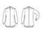 Shirt epaulette technical fashion illustration with elbow fold long sleeve, oversized, button-down opening, collar