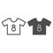 Shirt line and solid icon. Football suit, soccer dress kit with number eight symbol, outline style pictogram on white