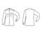 Shirt military technical fashion illustration with epaulette, flaps angled pockets, elbow fold long sleeve, relax fit