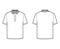 Shirt polo technical fashion illustration with short sleeves, tunic length, henley neck, oversized, flat knit collar