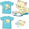 Shirt printed - Cute kitten sitting next to dishes of milk watches mouse