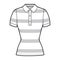 Shirt rugby stripes technical fashion illustration with short sleeves, tunic length,, fitted body, henley polo collar.