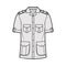 Shirt safari technical fashion illustration with short sleeves, flaps pockets, relax fit, button-down, epaulettes collar