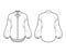 Shirt technical fashion illustration with collar stand, dropped long puff sleeves, oversized body.