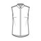 Shirt technical fashion illustration with neat, slim collar, front concealed button fastenings slightly loose silhouette