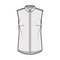 Shirt technical fashion illustration with neat, slim collar, front concealed button fastenings slightly loose silhouette