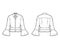 Shirt technical fashion illustration with peplum hem, collar with stand, long sleeves, voluminous fluted cuffs.