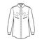 Shirt western technical fashion illustration with long sleeves, reinforced pockets, relax fit, yokes, button-down,