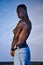 shirtless african american man in stylish