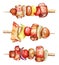 Shish kabobs with pork, bacon, champinions and vegetables