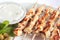 Shish taouk - Chicken shish kebab on white platter