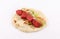 Shish tikka sandwich paprika tandoori chicken in flatbread naan on white background