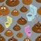 Shit and toilet seamless pattern. Turd with emotions on face ornament. Funny texture Dressing