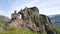 Shoan temple on the mountain in Karachay-Cherkess Republic. Beautiful view of the old Church in the mountains. A journey