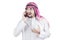 Shocked Arabian man talking on cellphone