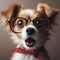 Shocked cute dog in glasses with surprised eyes. ai generative