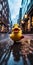 shocked cute rubber yellow duck in the street generative AI
