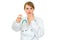 Shocked doctor woman holding medical thermometer