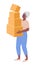 Shocked elderly lady carrying moving boxes semi flat color vector character