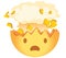 Shocked emoji. Exploding head emoticon. A yellow face with an open mouth and the top of its head exploding in the shape of a brain