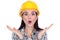 Shocked female construction worker