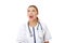 Shocked female doctor or nurse looking up