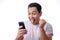 Shocked Happy Man Looking at Smart Phone