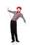 shocked mime looking at red suspenders