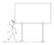 Shocked Person Looking at Empty Billboard or Sign, Vector Cartoon Stick Figure Illustration