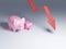 Shocked Pink Piggy Bank Family With Empty Space.  Lose Money. Money Savings Going Down.  3D rendering