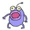 Shocked purple microbe with opened mouth. Vector illustration.