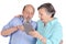 Shocked senior couple with tablet pc