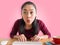 Shocked and surprised woman working on her desk.