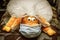 Shocked toy sheep in medical mask