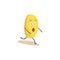 Shocked yellow coin character is running cartoon style