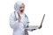 Shocked young asian muslim nurse with stethoscope. Image of a shocked young asian muslim nurse with stethoscope looking at the