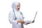 Shocked young asian muslim nurse with stethoscope. Image of a shocked young asian muslim nurse with stethoscope looking at the