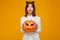 Shocked young woman dressed in crazy cat halloween costume