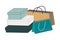 Shoe boxes. Cartoon stack of gift and shopping paper bags, hand drawn grocery packaging for presents, store packets and