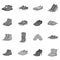 Shoe icons set, gray monochrome style