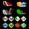 Shoe icons set in isometric 3d style. Men shoes set collection