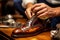 Shoe luxury polishing closeup master. Generate Ai